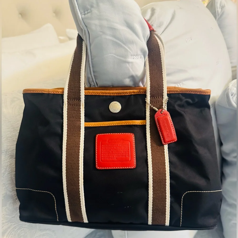 Coach Hampton Black Inside Out Tote with Red Handles and Red Logo Patch - Picture 6 of 15